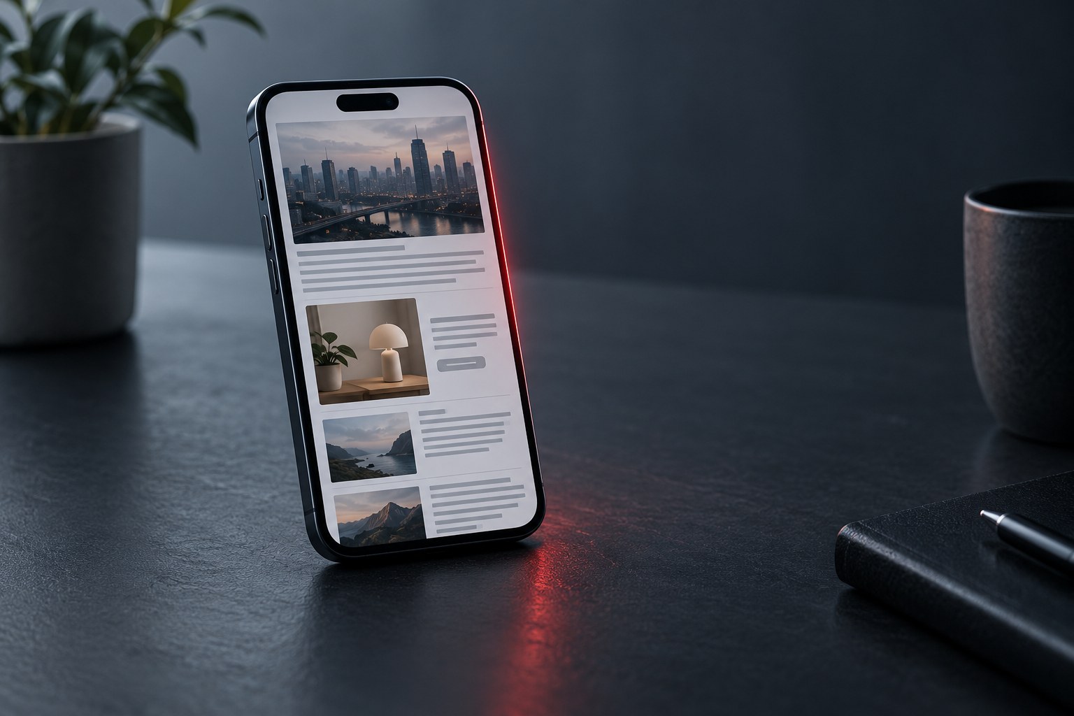 AI-generated editorial illustration of a smartphone displaying a generic news page and advertisement, with a subtle red reflection suggesting a security intrusion. Not an actual victim device.